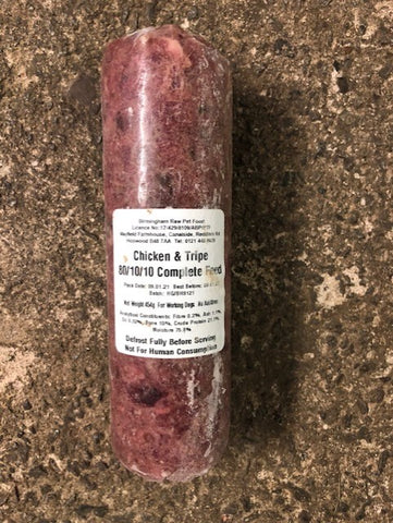 Raw Minced CHICKEN AND TRIPE complete 80/10/10 ratio Birmingham Raw Pet foods 454g