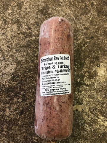 Raw Minced TURKEY & TRIPE Complete 80/10/10 ratio Birmingham Raw Food 454g