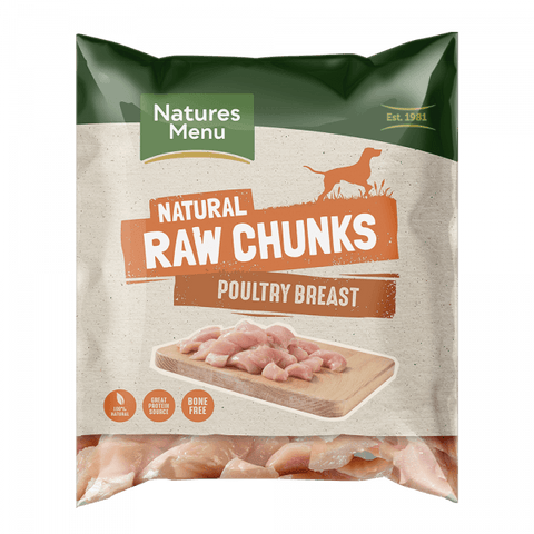 NM Raw Chicken Poultry Breast Chunks Natures Menu 1kg  bbm