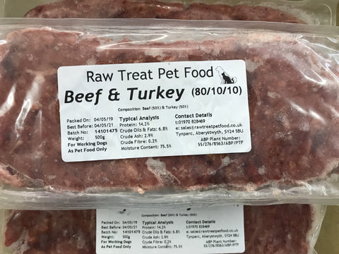 RT Minced BEEF and TURKEY  Raw Treat Pet Food 500g
